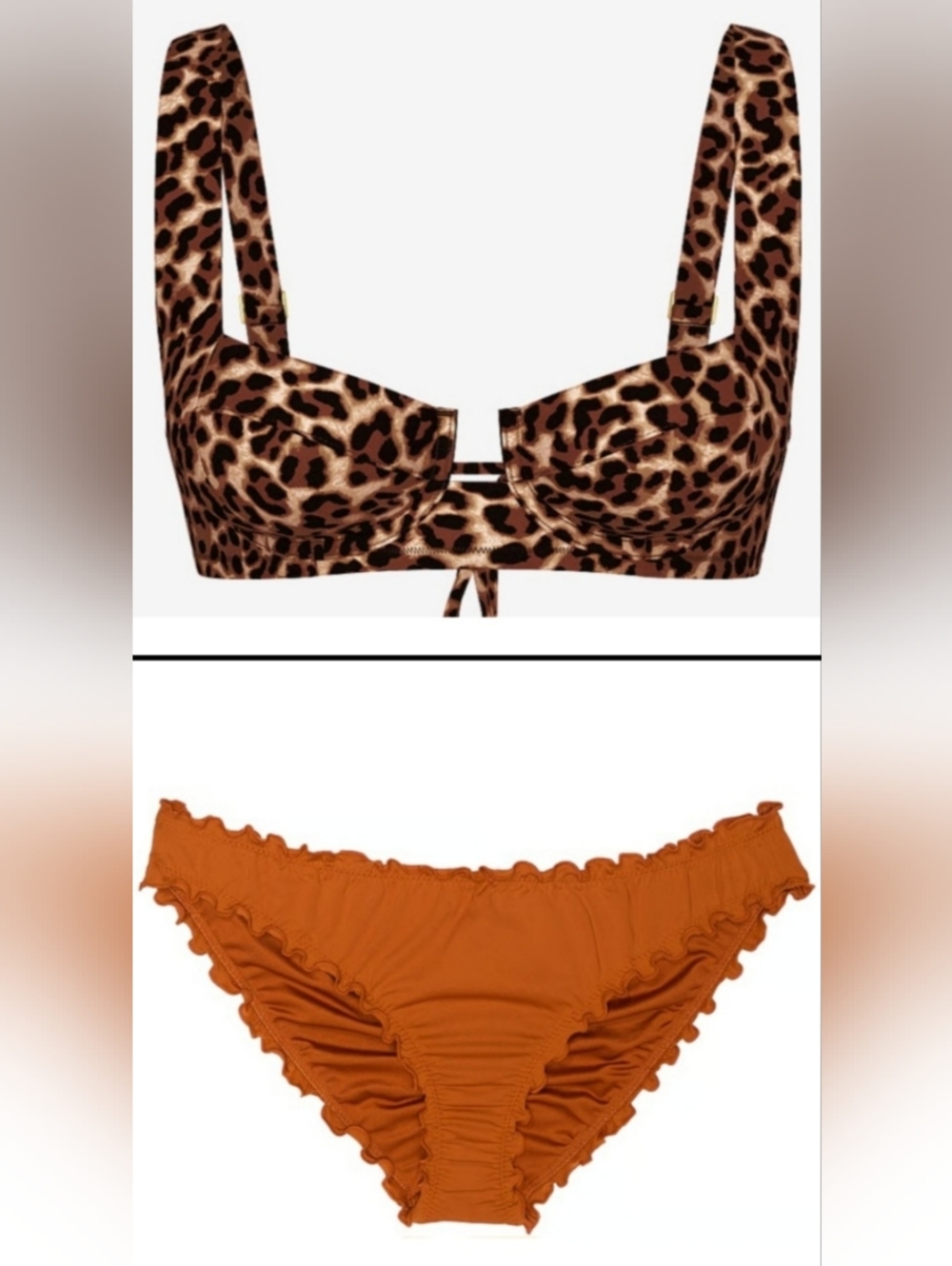 32B/S VS Swim Full Coverage Bikini Top Ruffle Cheeky Bikini Set Leopard